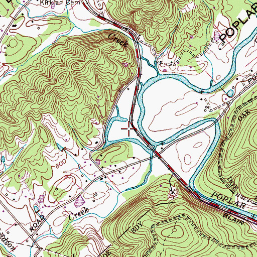Topographic Map of Poplar Creek Valley, TN