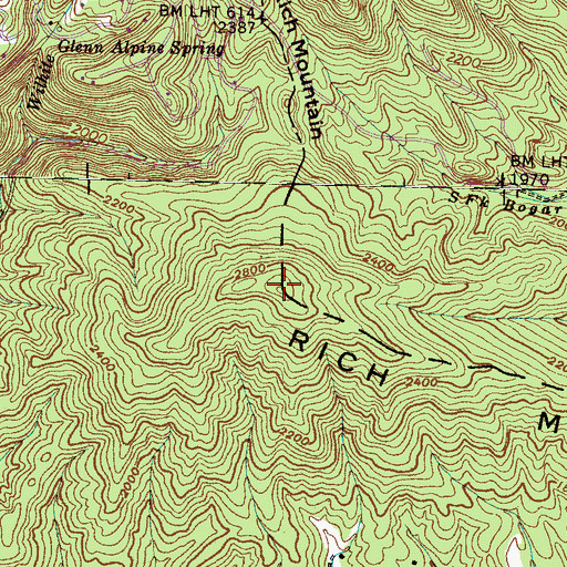 Topographic Map of Rich Mountain, TN
