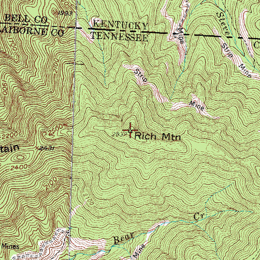 Topographic Map of Rich Mountain, TN