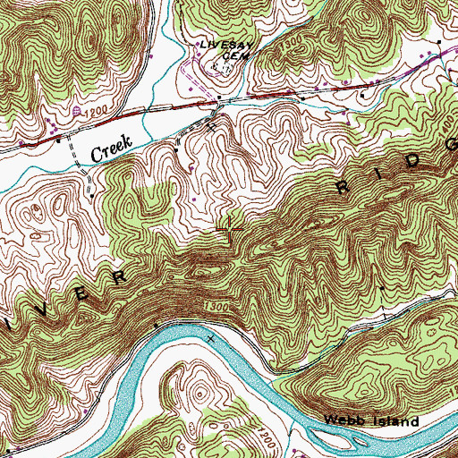 Topographic Map of River Ridge, TN