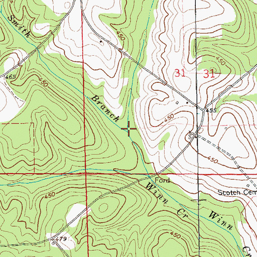 Topographic Map of Smith Branch, AL