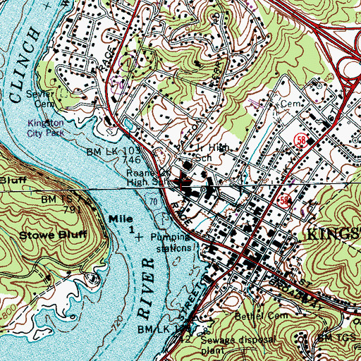 Topographic Map of Roane County High School, TN