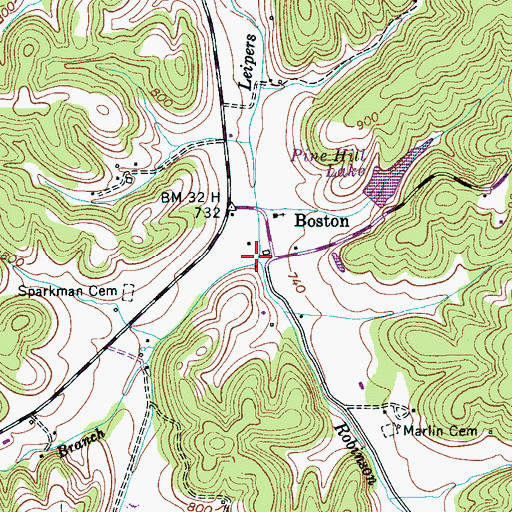 Topographic Map of Robinson Branch, TN