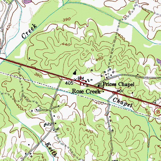 Topographic Map of Rose Creek, TN