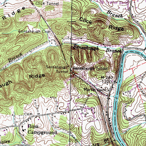 Topographic Map of Sensabaugh Tunnel, TN