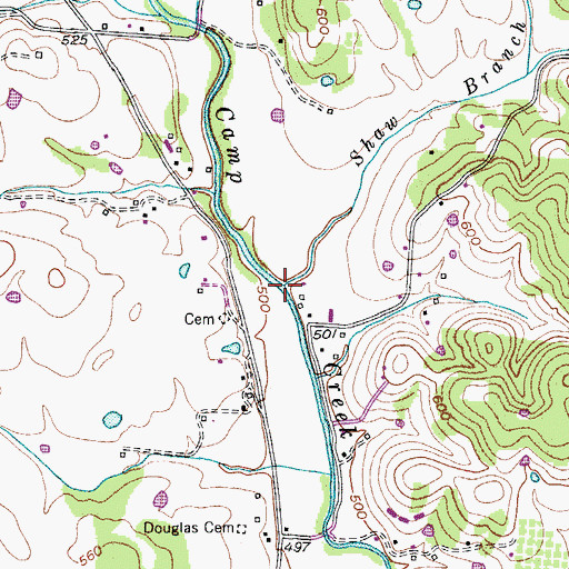 Topographic Map of Shaw Branch, TN