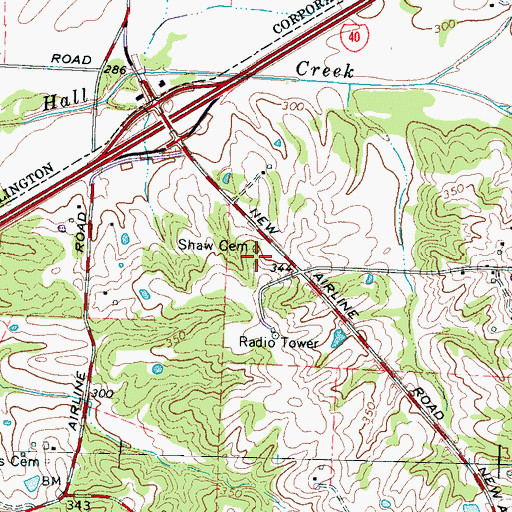 Topographic Map of Shaw Cemetery, TN
