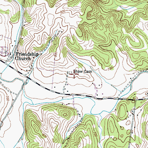 Topographic Map of Shaw Cemetery, TN