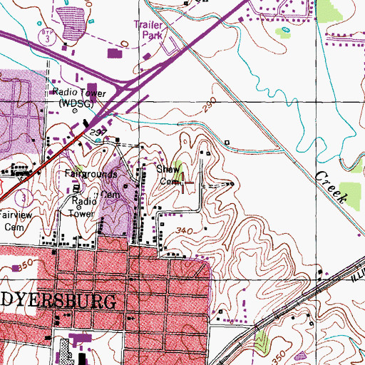 Topographic Map of Shaw Cemetery, TN