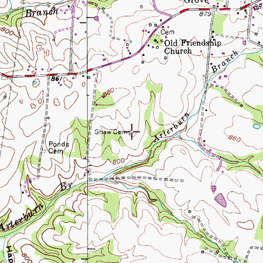 Topographic Map of Shaw Cemetery, TN
