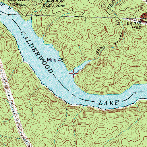 Topographic Map of Shaw Grave Branch, TN