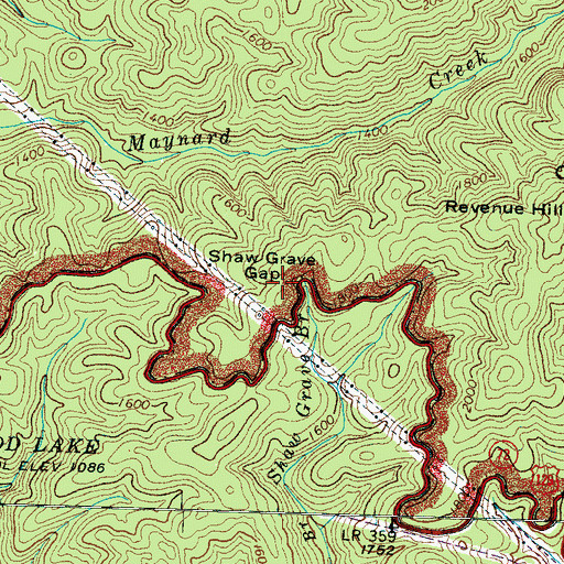 Topographic Map of Shaw Grave Gap, TN