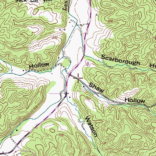 Topographic Map of Shaw Hollow, TN