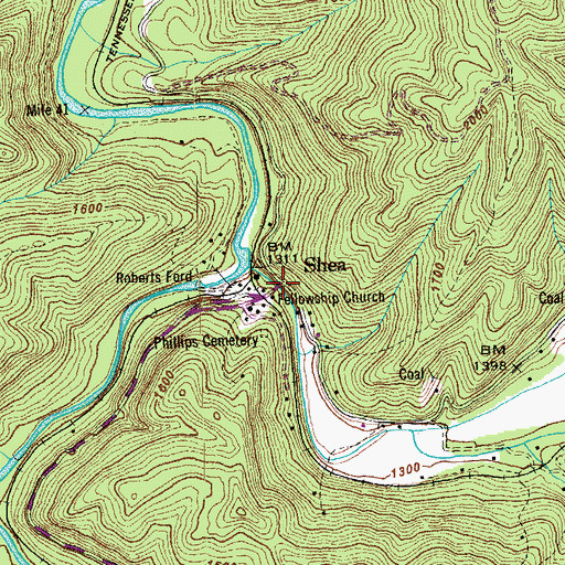 Topographic Map of Shea, TN