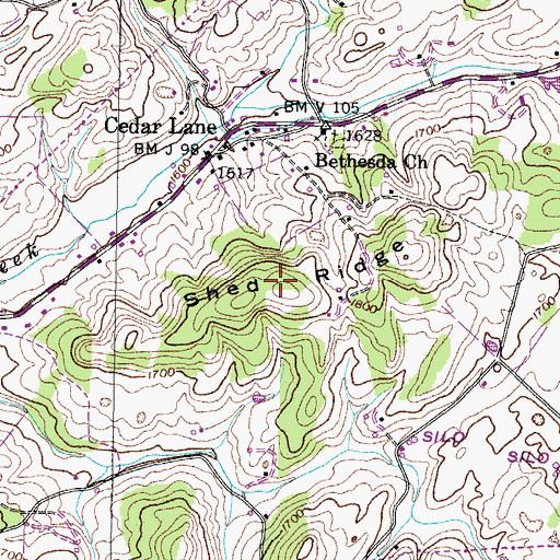 Topographic Map of Shed Ridge, TN