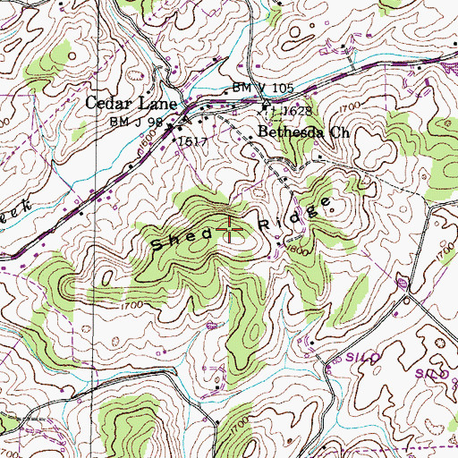Topographic Map of Shed Ridge, TN