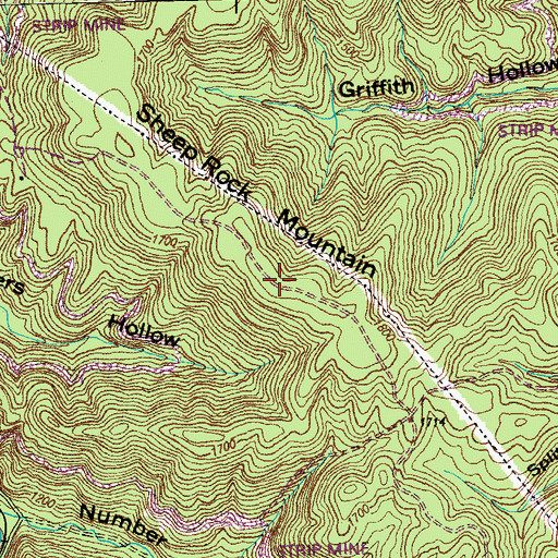 Topographic Map of Sheep Rock Mountain, TN