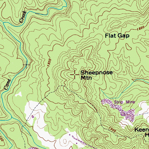 Topographic Map of Sheepnose Mountain, TN