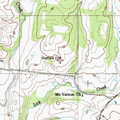 Topographic Map of Sheffield Cemetery, TN