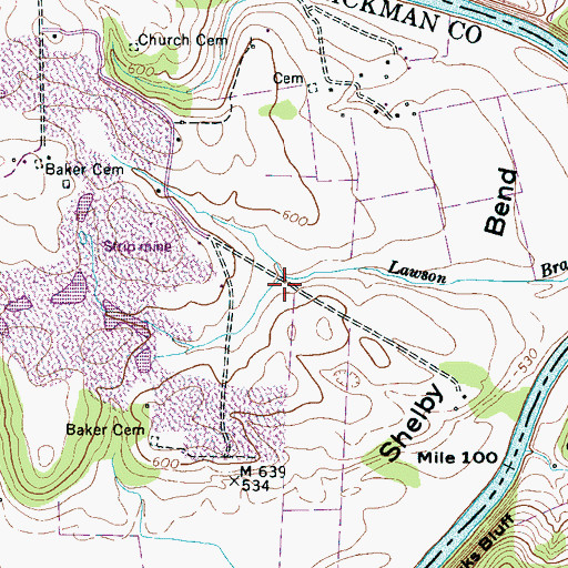 Topographic Map of Shelby Bend, TN
