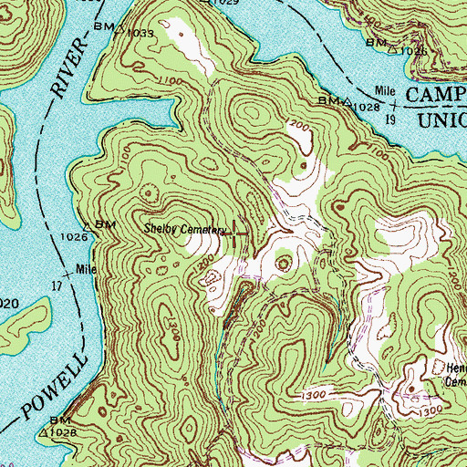 Topographic Map of Shelby Cemetery, TN