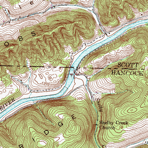 Topographic Map of Shelby Creek, TN