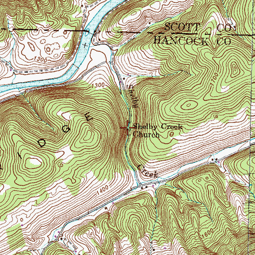 Topographic Map of Shelby Creek Church, TN