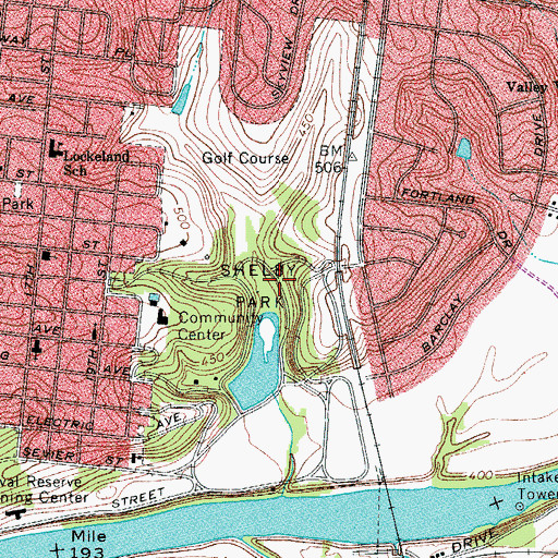 Topographic Map of Shelby Park, TN