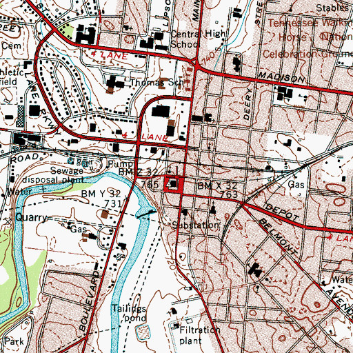 Topographic Map of Shelbyville, TN
