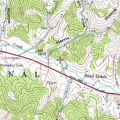 Topographic Map of Shell Creek, TN
