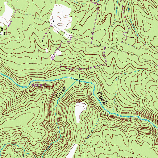 Topographic Map of Shell Creek, TN