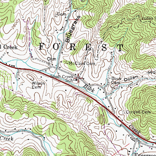 Topographic Map of Shell Creek School, TN