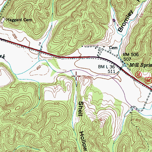 Topographic Map of Shell Hollow, TN