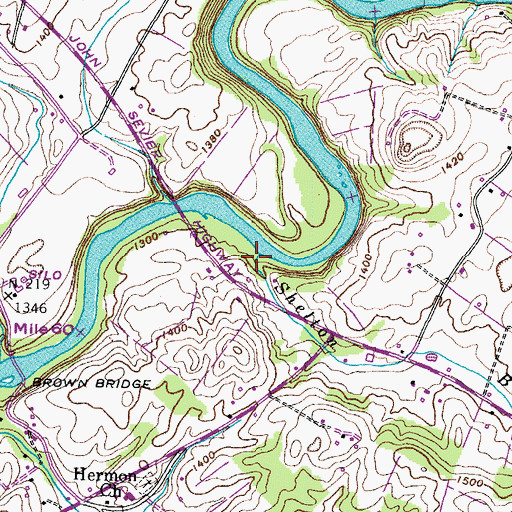 Topographic Map of Shelton Branch, TN