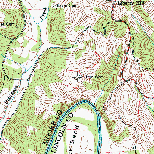 Topographic Map of Shelton Cemetery, TN