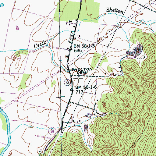 Topographic Map of Shelton Cemetery, TN