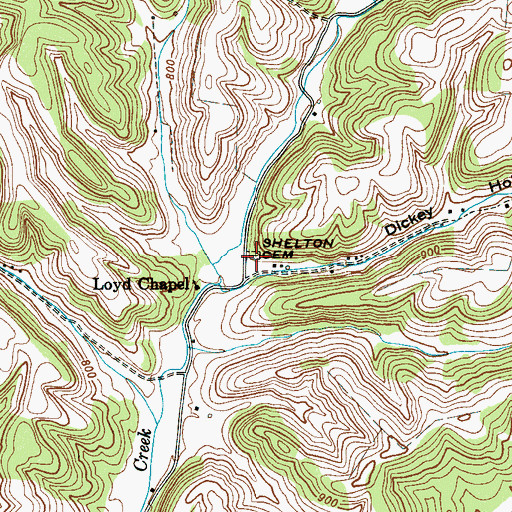 Topographic Map of Shelton Cemetery, TN