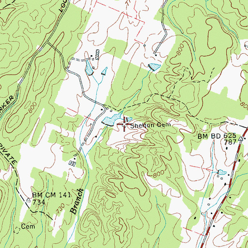 Topographic Map of Shelton Cemetery, TN