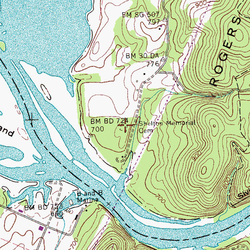 Topographic Map of Shelton Memorial Cemetery, TN