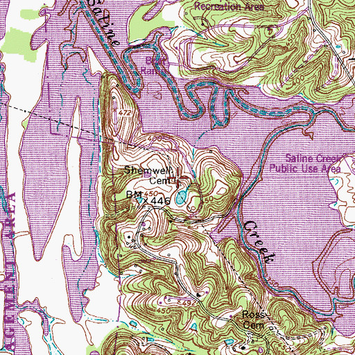 Topographic Map of Shemwell Cemetery, TN