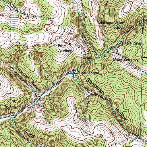 Topographic Map of Sherman Hollow, TN