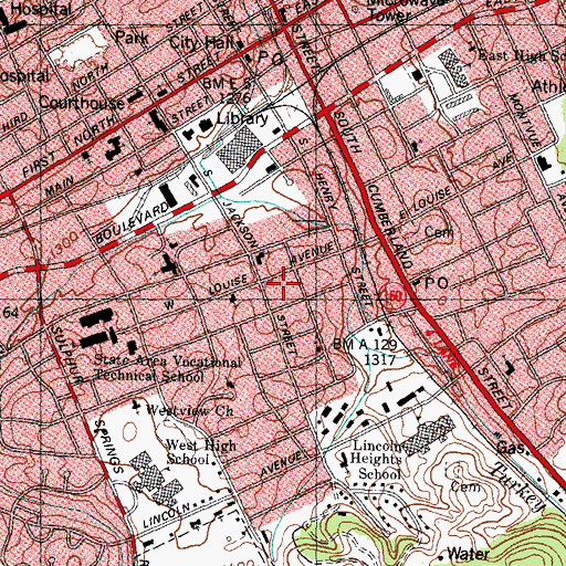 Topographic Map of Sherwood School, TN