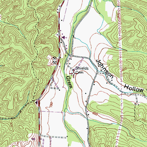 Topographic Map of Shields Cemetery, TN