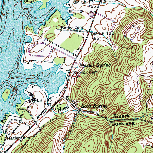 Topographic Map of Shields Cemetery, TN
