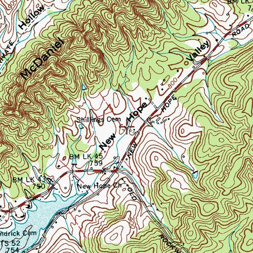 Topographic Map of Shillings Cemetery, TN