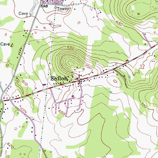 Topographic Map of Shiloh, TN