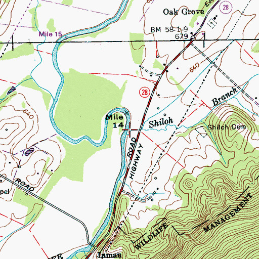 Topographic Map of Shiloh Branch, TN