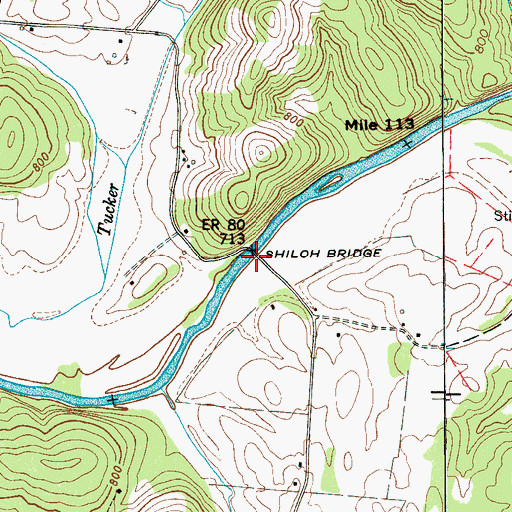 Topographic Map of Shiloh Bridge, TN