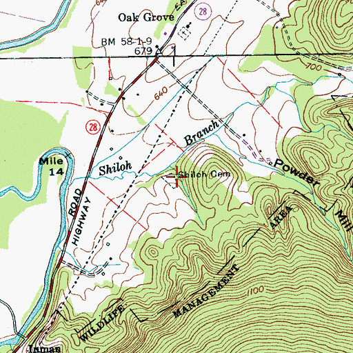 Topographic Map of Shiloh Cemetery, TN
