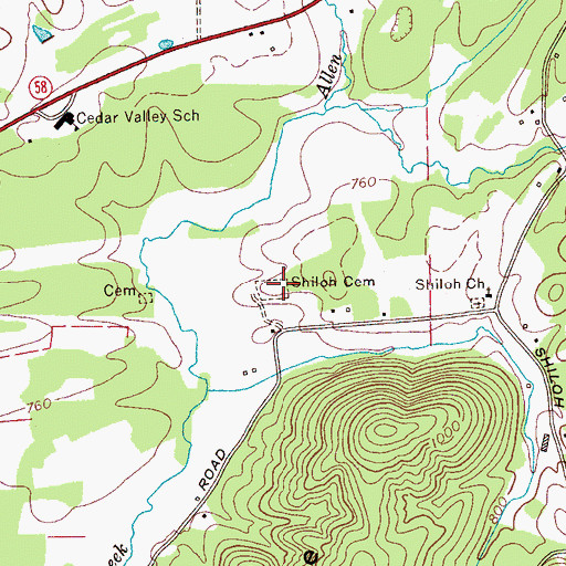 Topographic Map of Shiloh Cemetery, TN